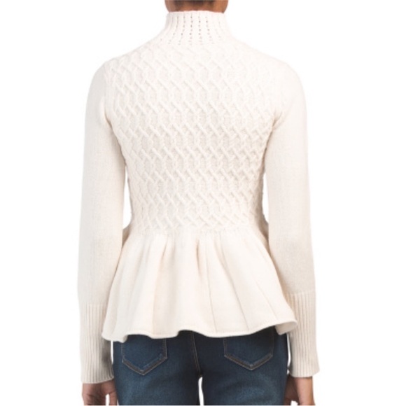 LA VIE REBECCA TAYLOR Braided Cable Knit Ivory Peplum Sweater Size M NEW - Picture 2 of 3